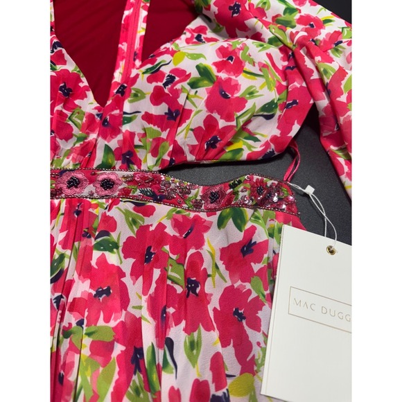 Mac Duggal NEW Floral Print Mini Dress Bell Sleeve Belted Cutout #9158 Size 6 - Picture 8 of 13
